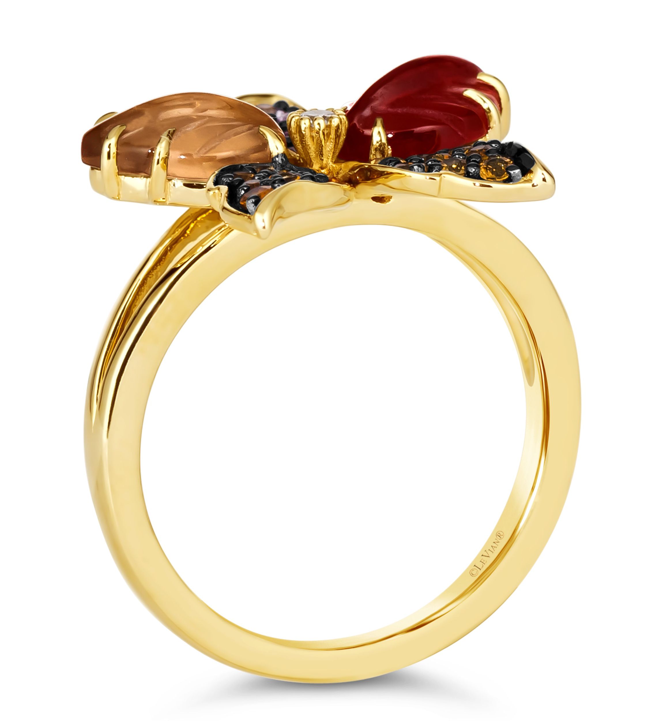 Le Vian® Ring featuring 1 1/3 cts. Pomegranate Garnet™, 7/8 cts. Chocolate Quartz®, 1/2,  cts. White Sapphire, Vanilla Diamonds® set in 14K Honey Gold™