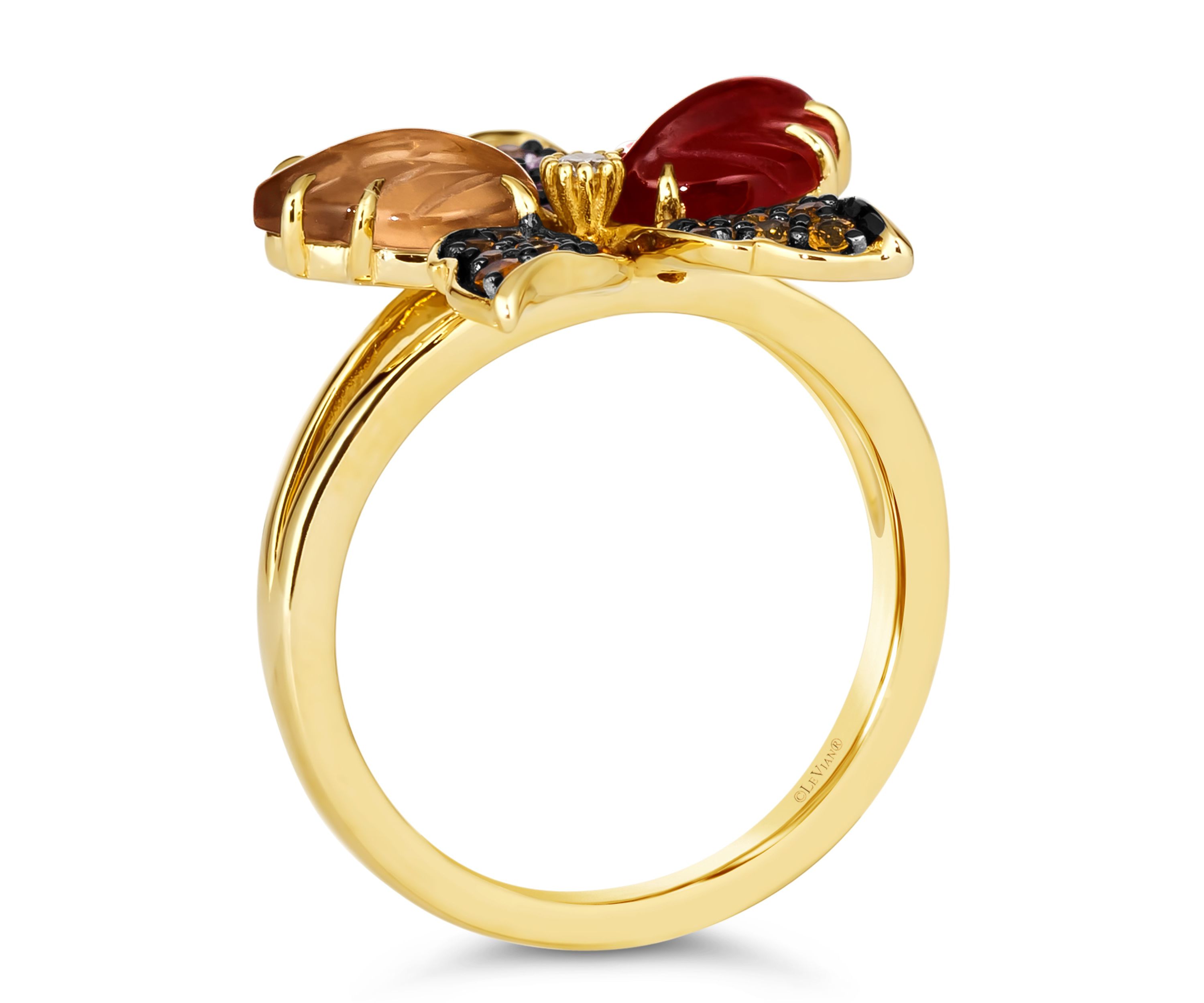 Le Vian® Ring featuring 1 1/3 cts. Pomegranate Garnet™, 7/8 cts. Chocolate Quartz®, 1/2,  cts. White Sapphire, Vanilla Diamonds® set in 14K Honey Gold™
