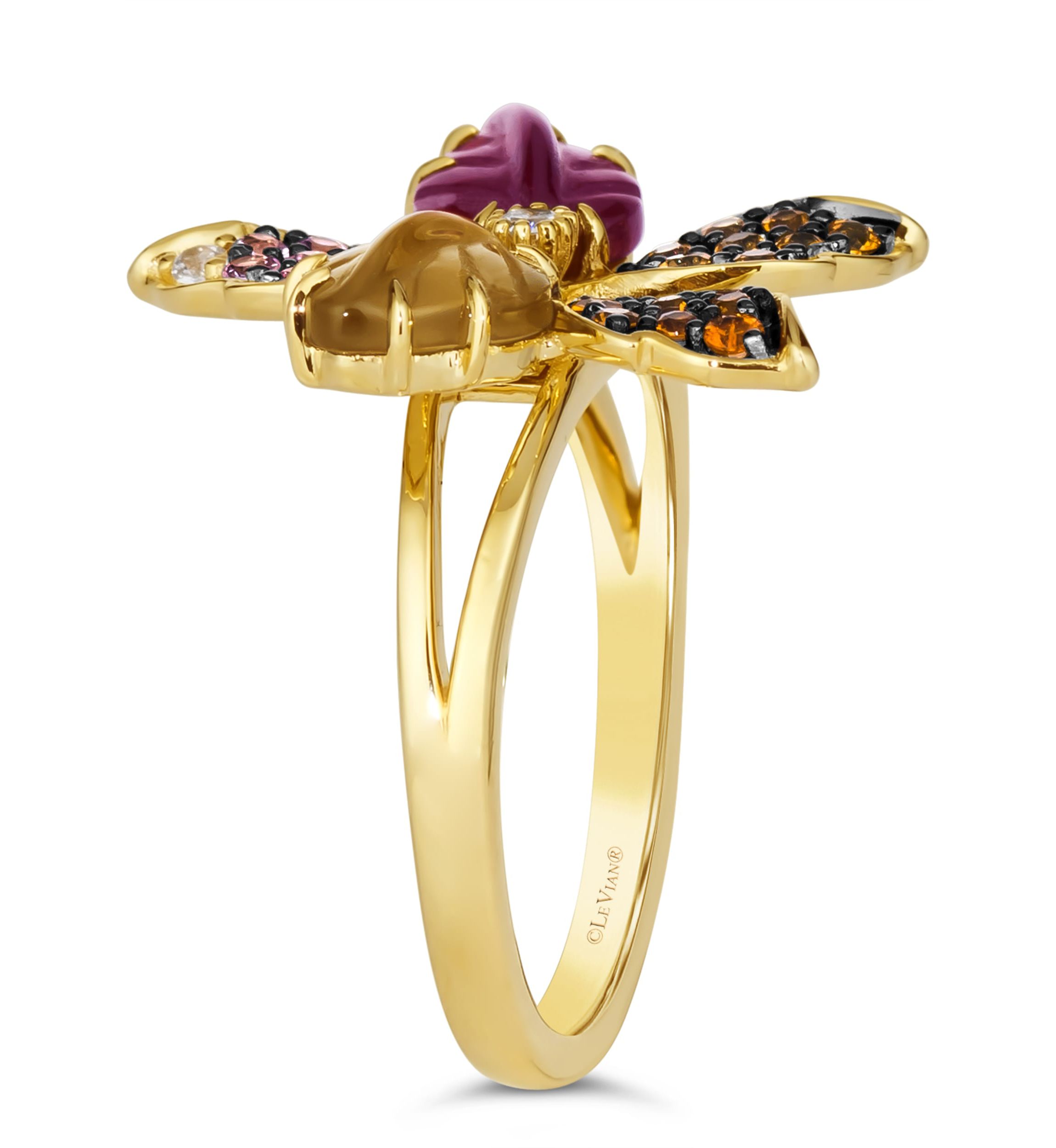 Le Vian® Ring featuring 1 1/3 cts. Pomegranate Garnet™, 7/8 cts. Chocolate Quartz®, 1/2,  cts. White Sapphire, Vanilla Diamonds® set in 14K Honey Gold™