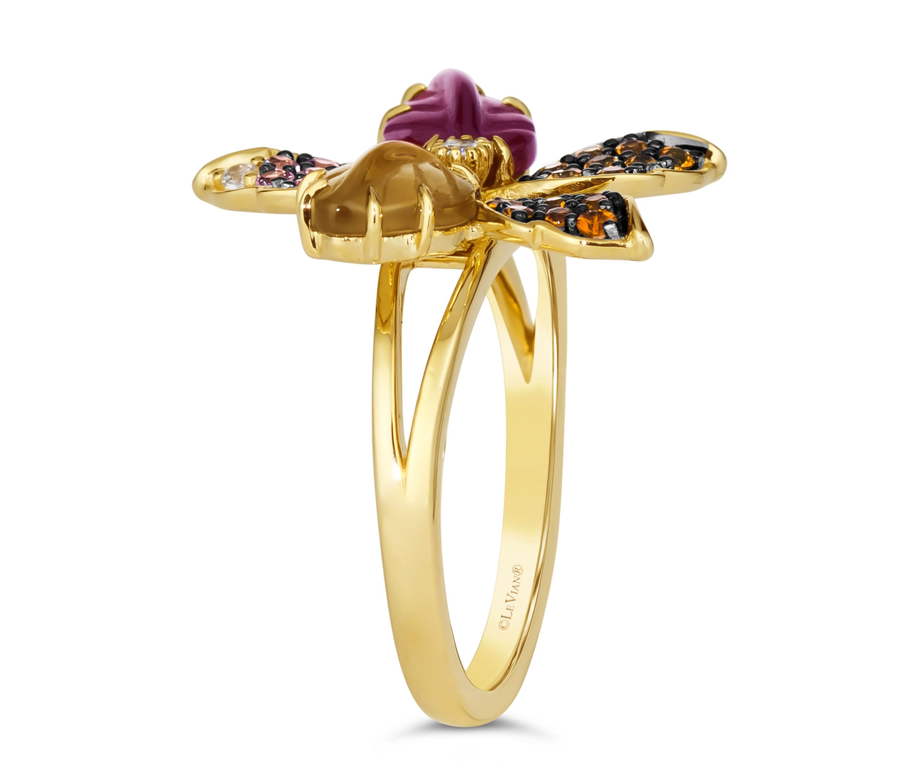 Le Vian® Ring featuring 1 1/3 cts. Pomegranate Garnet™, 7/8 cts. Chocolate Quartz®, 1/2,  cts. White Sapphire, Vanilla Diamonds® set in 14K Honey Gold™
