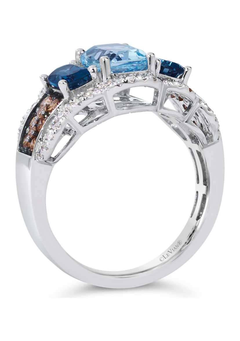 1.25 ct. t.w. Blue Topaz, 1 ct. t.w. Deep Sea Blue Topaz™, 3/4 ct. t.w. of Chocolate Diamonds® and Nude Diamonds™ Ring in 14K Vanilla Gold®