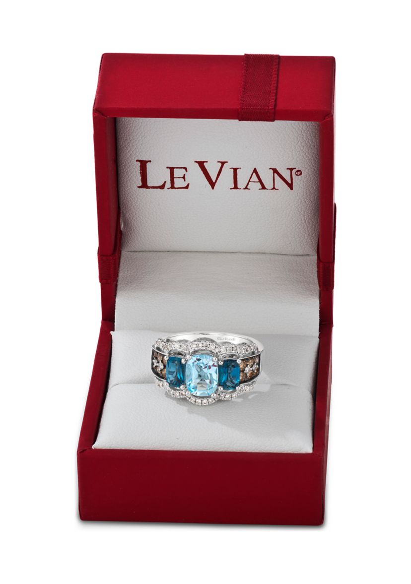 1.25 ct. t.w. Blue Topaz, 1 ct. t.w. Deep Sea Blue Topaz™, 3/4 ct. t.w. of Chocolate Diamonds® and Nude Diamonds™ Ring in 14K Vanilla Gold®