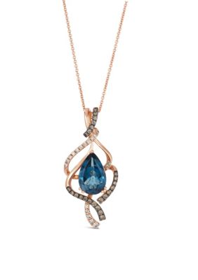 Le Vian® Pendant featuring 3 cts. Deep Sea Blue Topaz™, 1/4 cts. Chocolate Diamonds®, 1/6 cts. Nude Diamonds™ set in 14K Strawberry Gold®