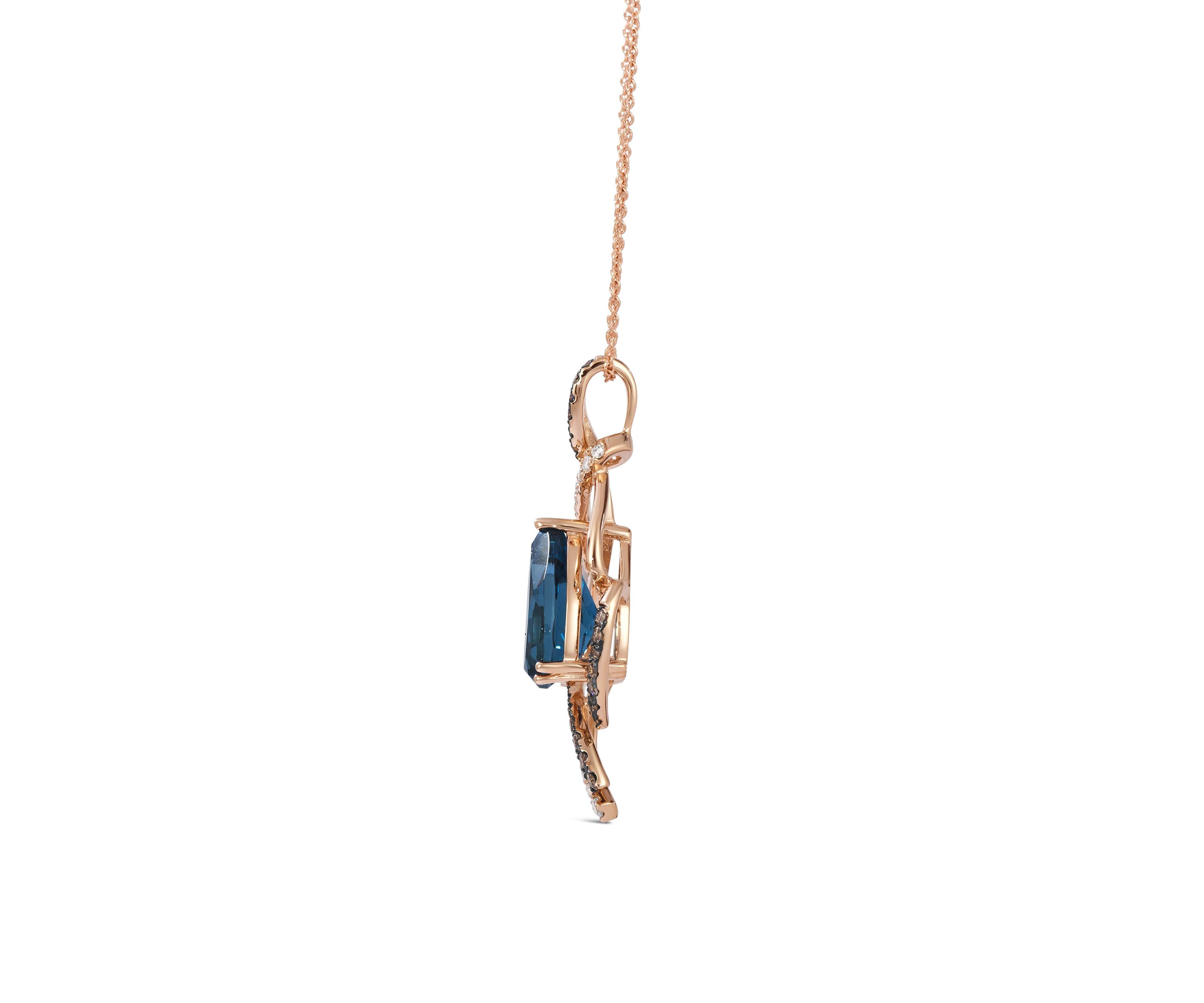 Le Vian® Pendant featuring 3 cts. Deep Sea Blue Topaz™, 1/4 cts. Chocolate Diamonds®, 1/6 cts. Nude Diamonds™ set in 14K Strawberry Gold®