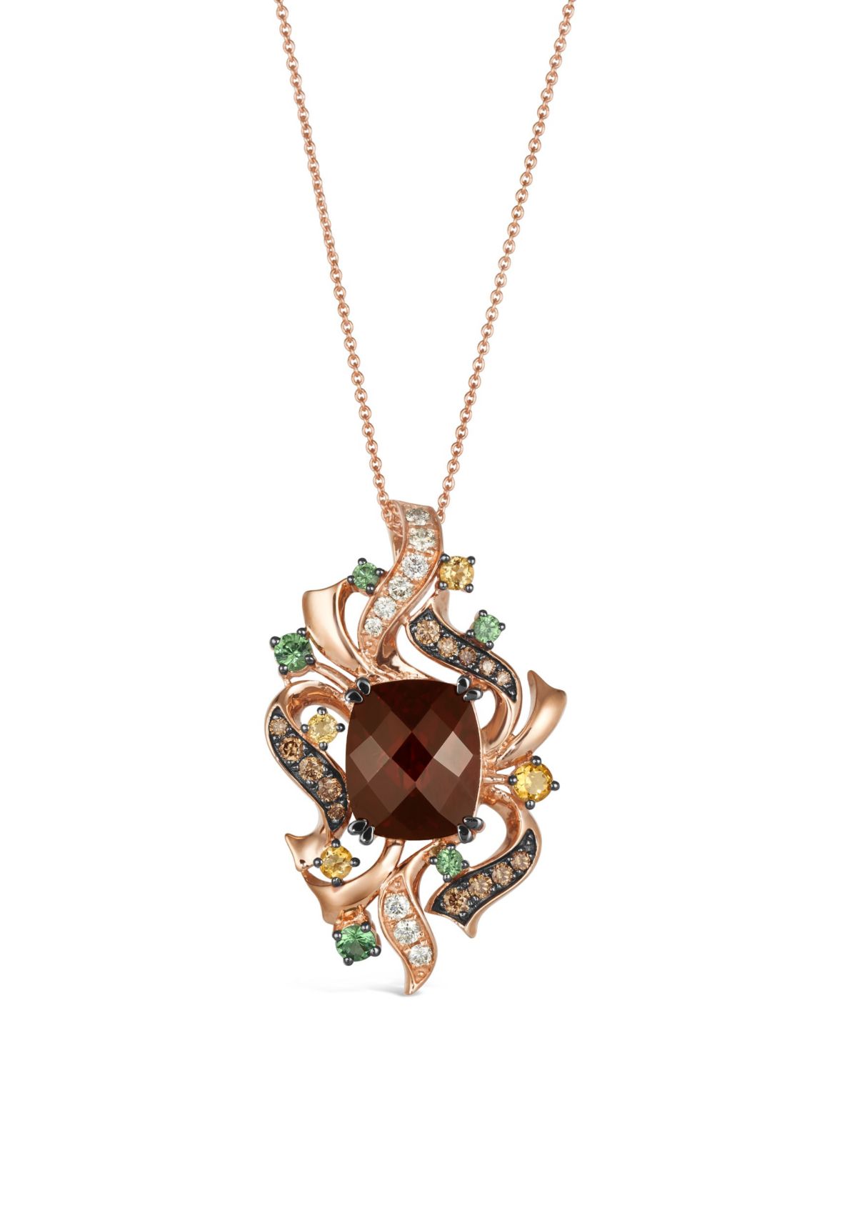 Crazy Collection® Pendant featuring 6 1/2 cts. Pomegranate Garnet™, 1/5 cts. Cinnamon Citrine®, 1/3 cts. Forest Green Tsavorite™, 1/4 cts. Chocolate Diamonds®, 1/5 cts. Nude Diamonds™ set in 14K Strawberry Gold®