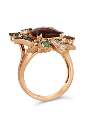 Crazy Collection® Ring featuring 6 1/2 cts. Pomegranate Garnet™, 3/8 cts. Forest Green Tsavorite™, 1/4 cts. Cinnamon Citrine®, 1/4 cts. Chocolate Diamonds®, 1/5 cts. Nude Diamonds™ set in 14K Strawberry Gold®