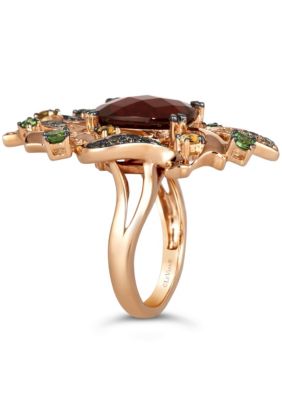 Crazy Collection® Ring featuring 6 1/2 cts. Pomegranate Garnet™, 3/8 cts. Forest Green Tsavorite™, 1/4 cts. Cinnamon Citrine®, 1/4 cts. Chocolate Diamonds®, 1/5 cts. Nude Diamonds™ set in 14K Strawberry Gold®