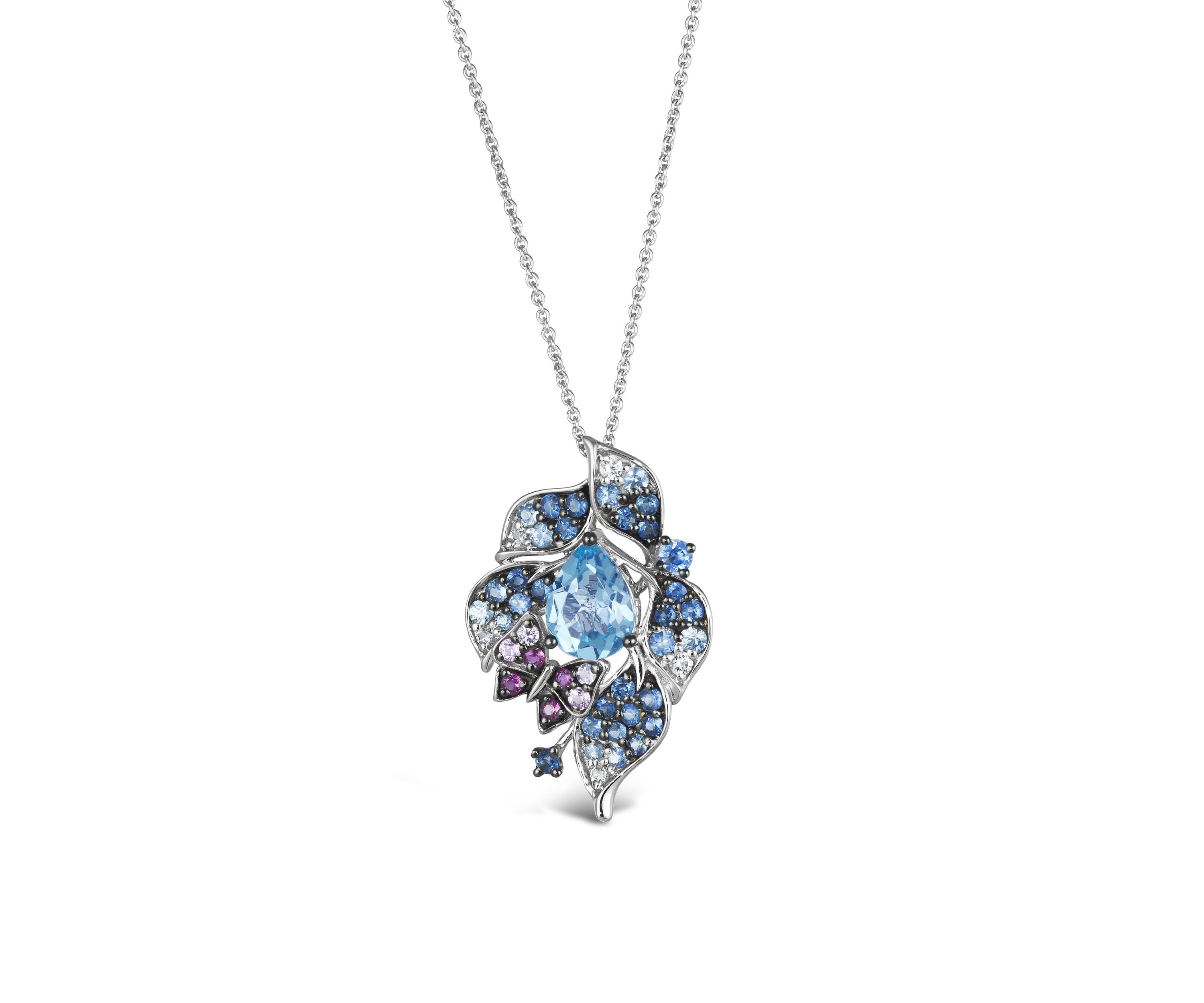 Ombre Pendant featuring 1 cts. Blue Topaz, 5/8 cts. Denim Ombré®, 1/15 cts. Blueberry Sapphire™, 1/8 cts. Pink Sapphire Ombre, 1/10 cts. White Sapphire,  set in 14K Vanilla Gold®