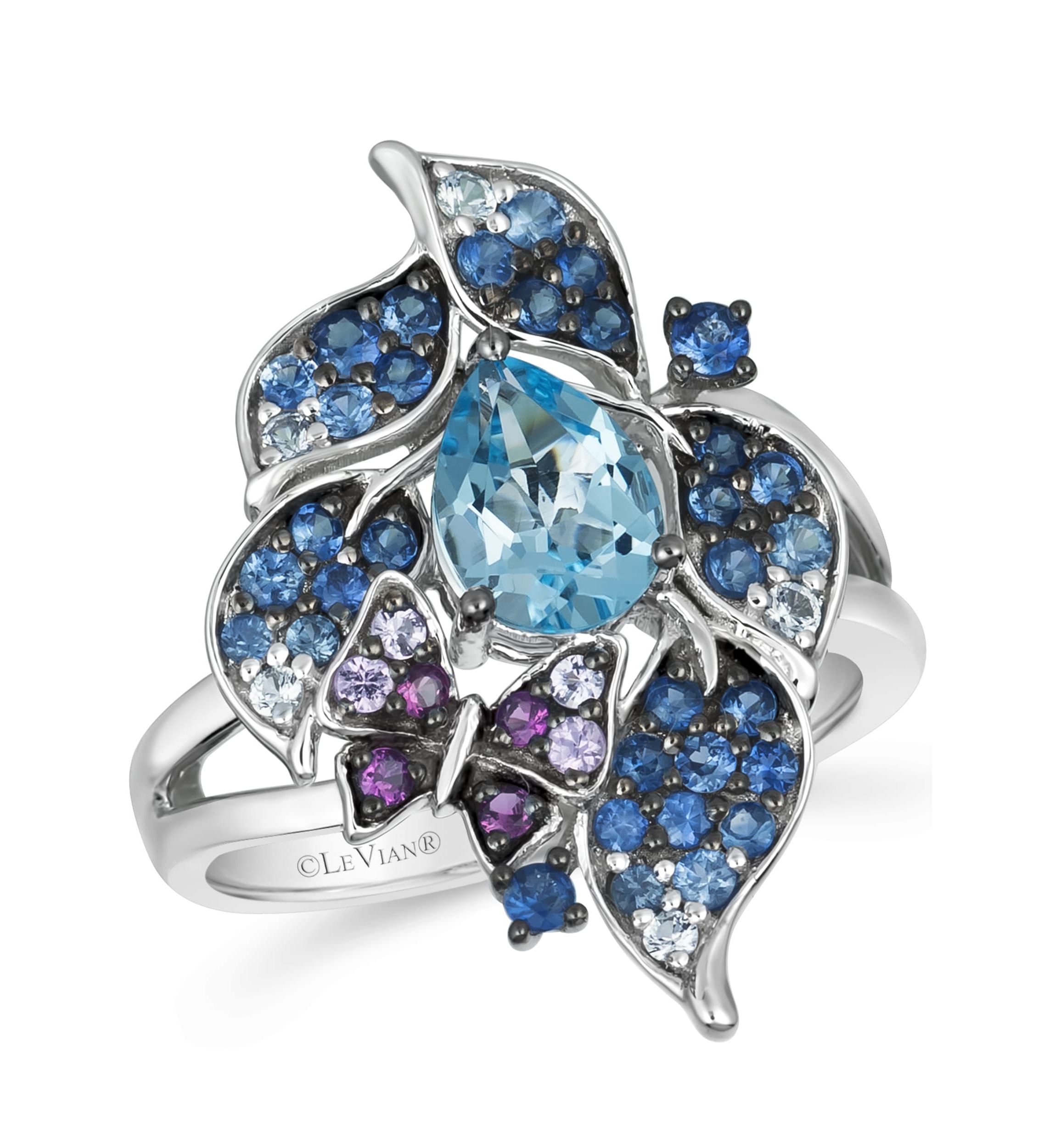 Ombre Ring featuring 1 cts. Blue Topaz, 5/8 cts. Denim Ombré®, 1/8 cts. Pink Sapphire Ombre, 1/10 cts. White Sapphire, set in 14K Vanilla Gold®