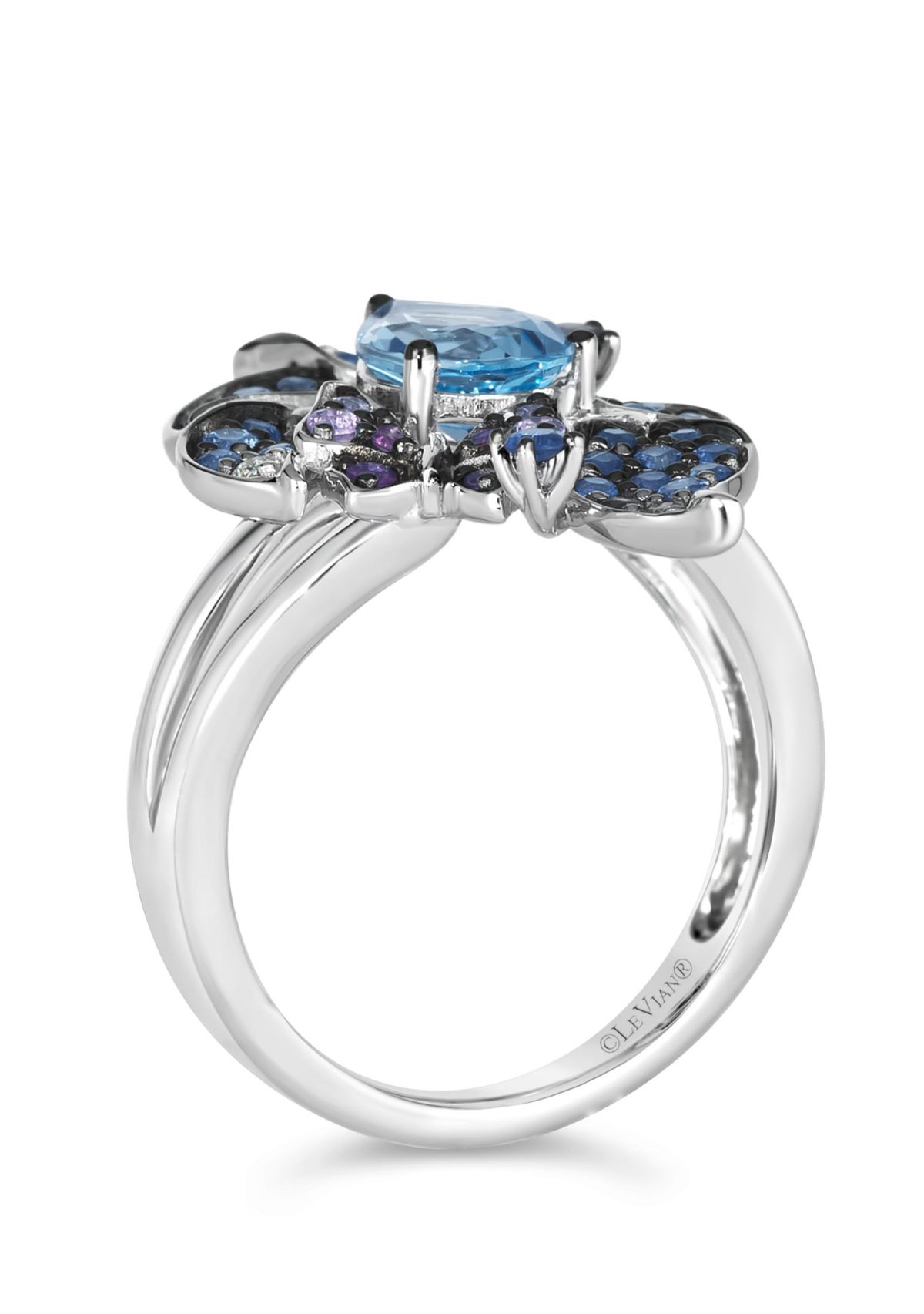 Ombre Ring featuring 1 cts. Blue Topaz, 5/8 cts. Denim Ombré®, 1/8 cts. Pink Sapphire Ombre, 1/10 cts. White Sapphire, set in 14K Vanilla Gold®