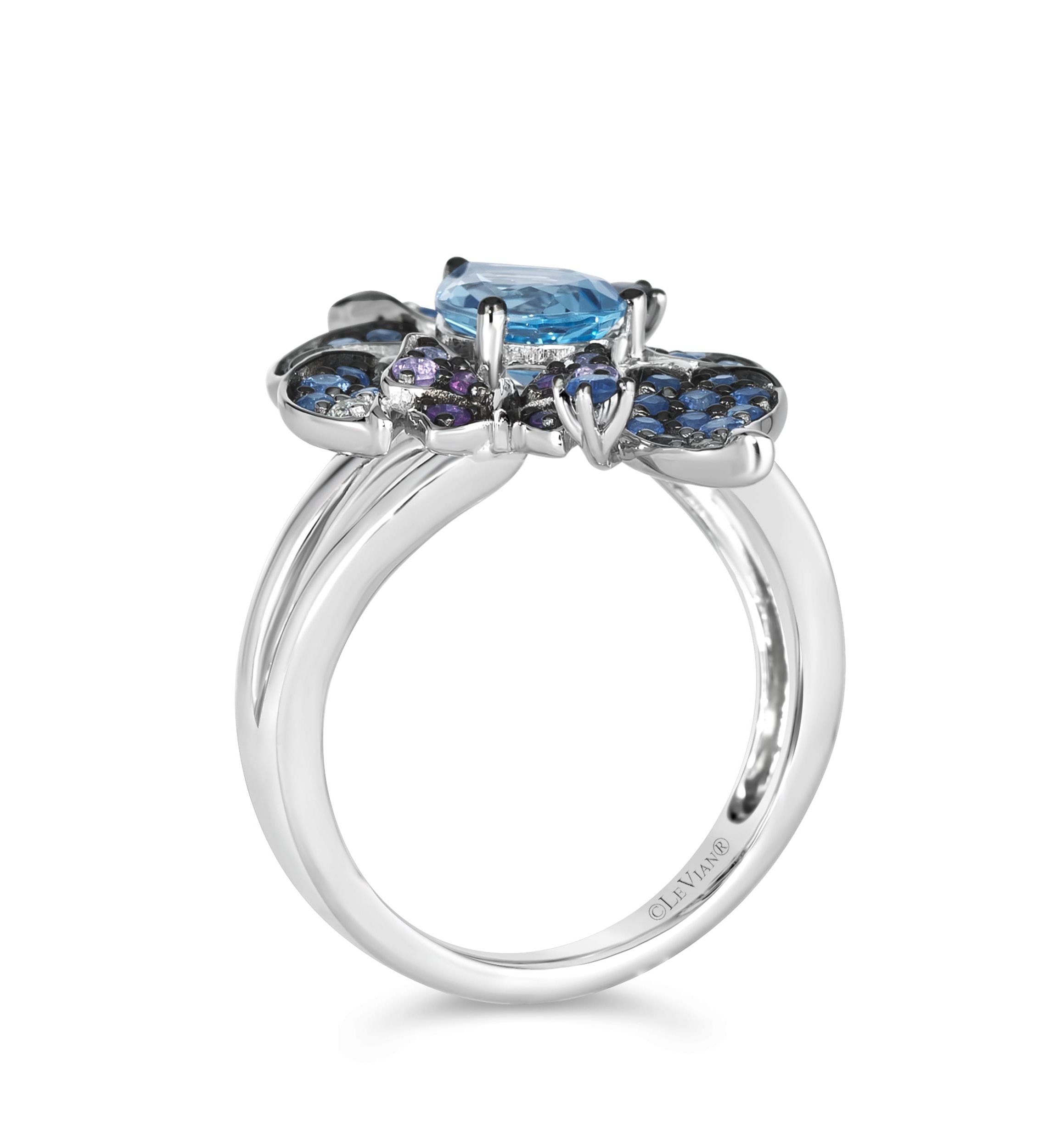 Ombre Ring featuring 1 cts. Blue Topaz, 5/8 cts. Denim Ombré®, 1/8 cts. Pink Sapphire Ombre, 1/10 cts. White Sapphire, set in 14K Vanilla Gold®