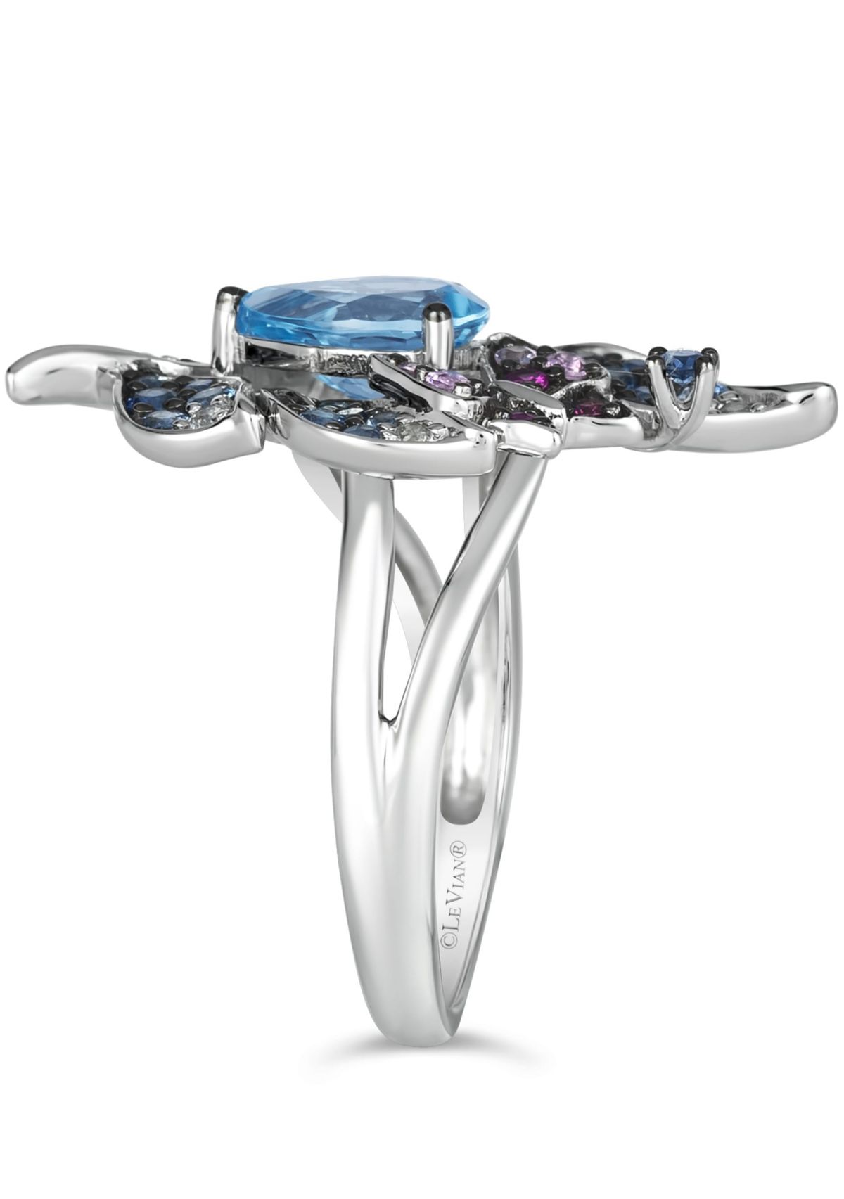 Ombre Ring featuring 1 cts. Blue Topaz, 5/8 cts. Denim Ombré®, 1/8 cts. Pink Sapphire Ombre, 1/10 cts. White Sapphire, set in 14K Vanilla Gold®
