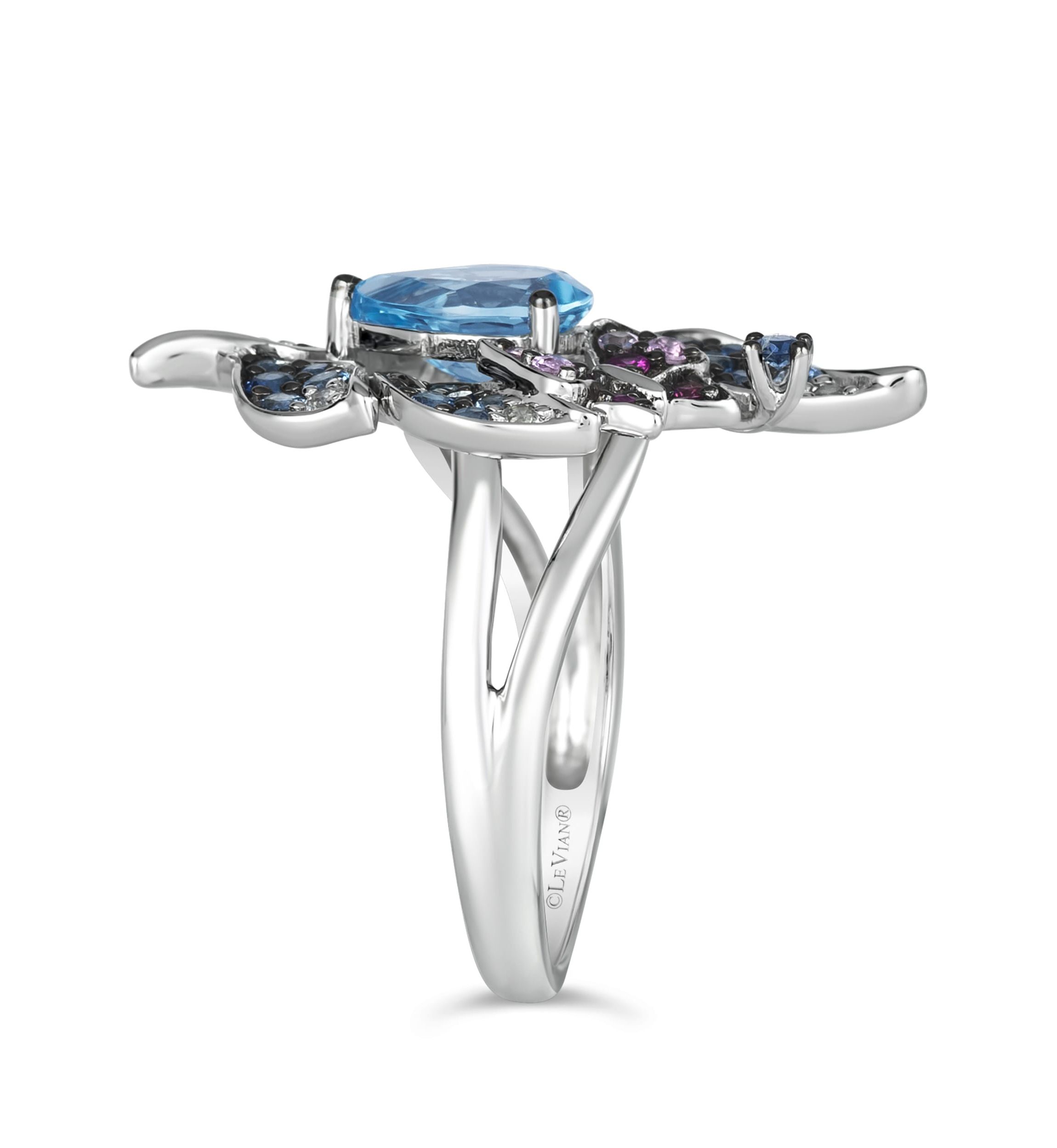 Ombre Ring featuring 1 cts. Blue Topaz, 5/8 cts. Denim Ombré®, 1/8 cts. Pink Sapphire Ombre, 1/10 cts. White Sapphire, set in 14K Vanilla Gold®