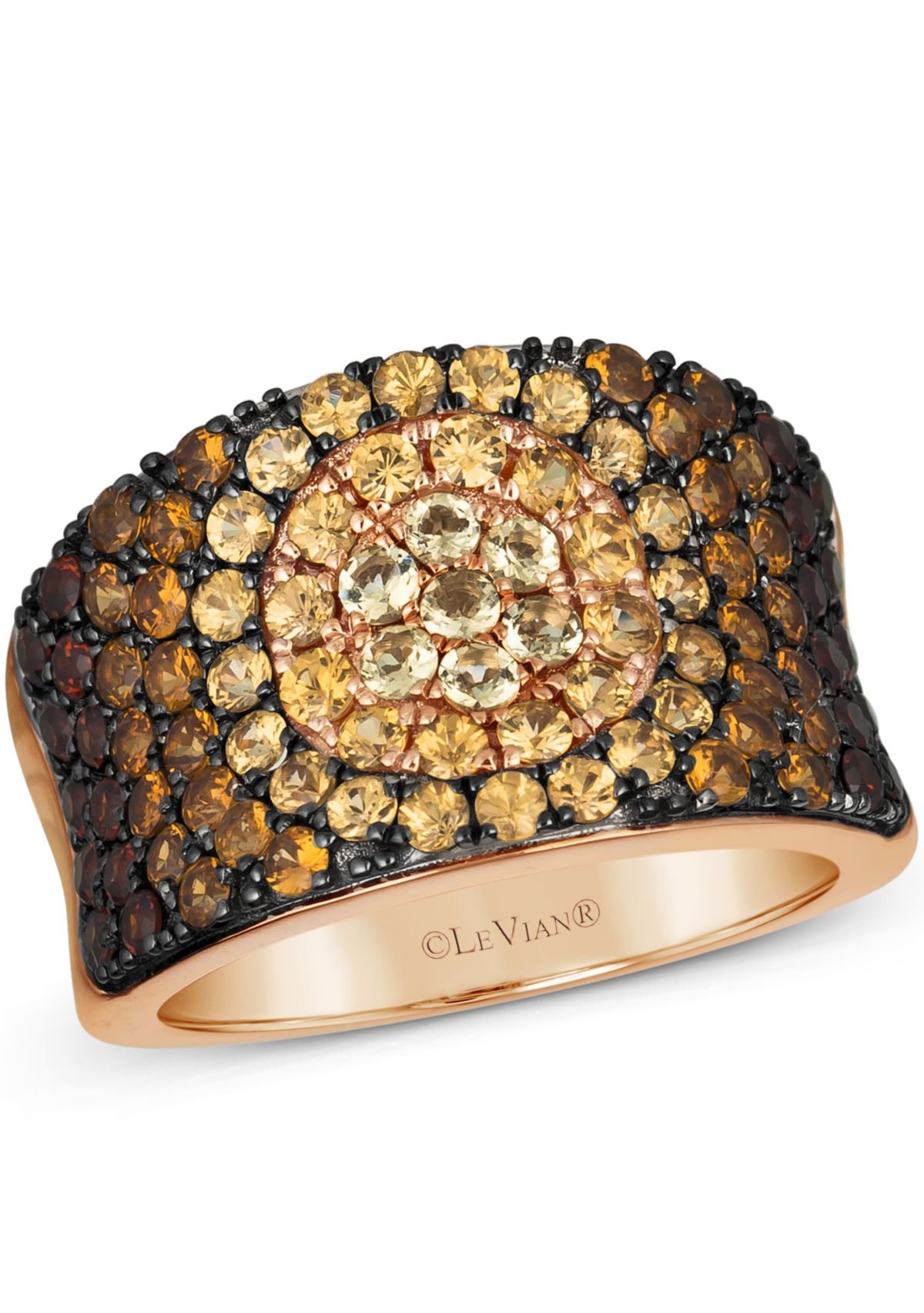 Ombre Ring featuring 1 cts. Light Spessartite, 5/8 cts. Pomegranate Garnet™, 1/5 cts. Light Citrine, 3/4 cts. Dark Spessartite, set in 14K Strawberry Gold®