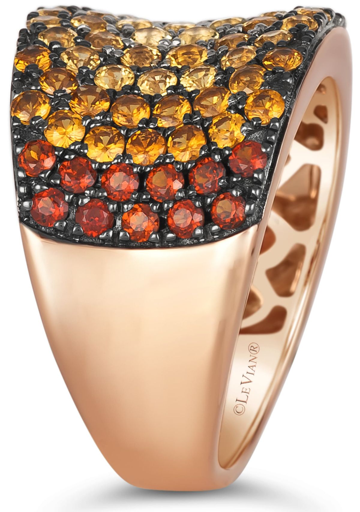 Ombre Ring featuring 1 cts. Light Spessartite, 5/8 cts. Pomegranate Garnet™, 1/5 cts. Light Citrine, 3/4 cts. Dark Spessartite, set in 14K Strawberry Gold®