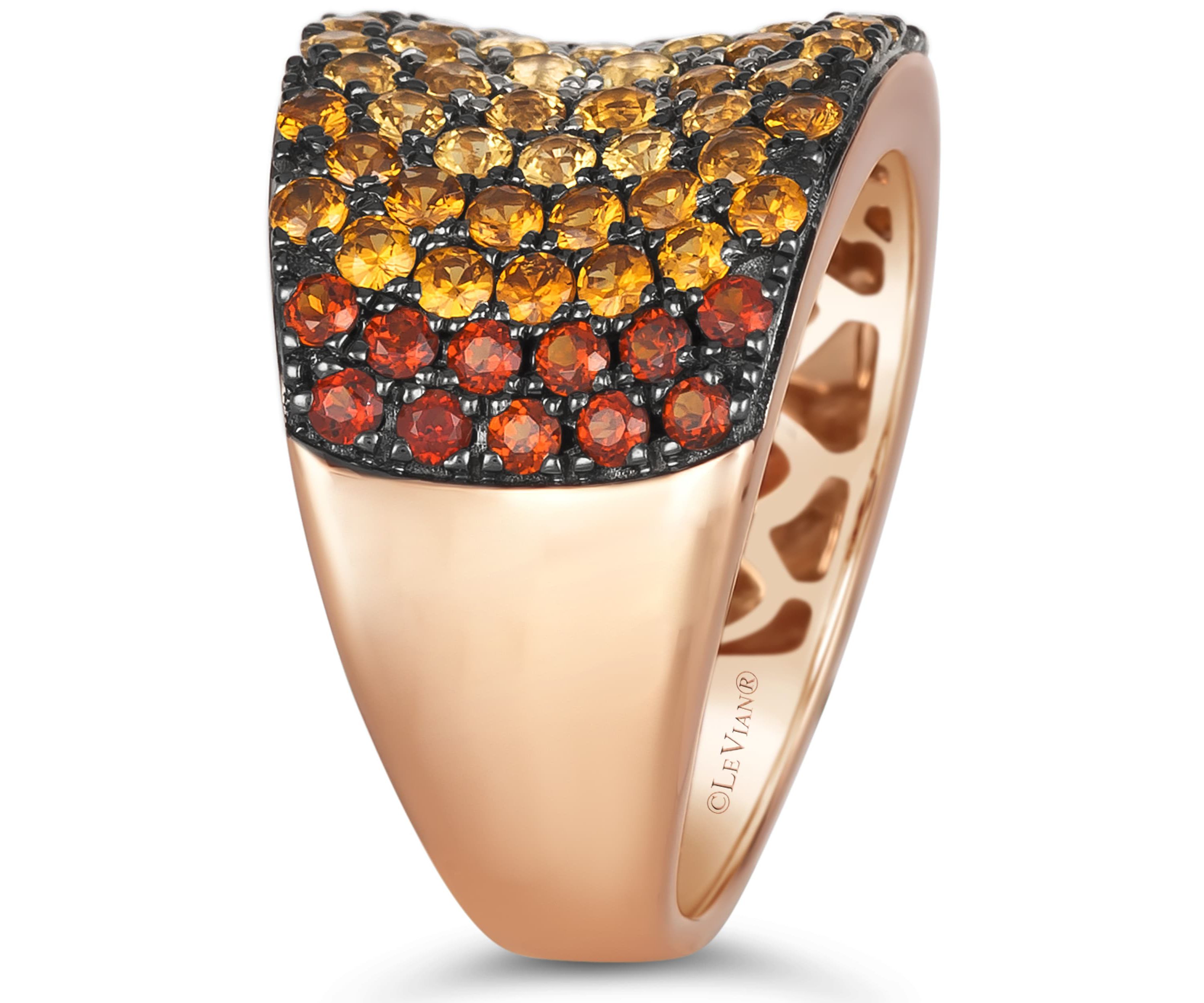Ombre Ring featuring 1 cts. Light Spessartite, 5/8 cts. Pomegranate Garnet™, 1/5 cts. Light Citrine, 3/4 cts. Dark Spessartite,  set in 14K Strawberry Gold®
