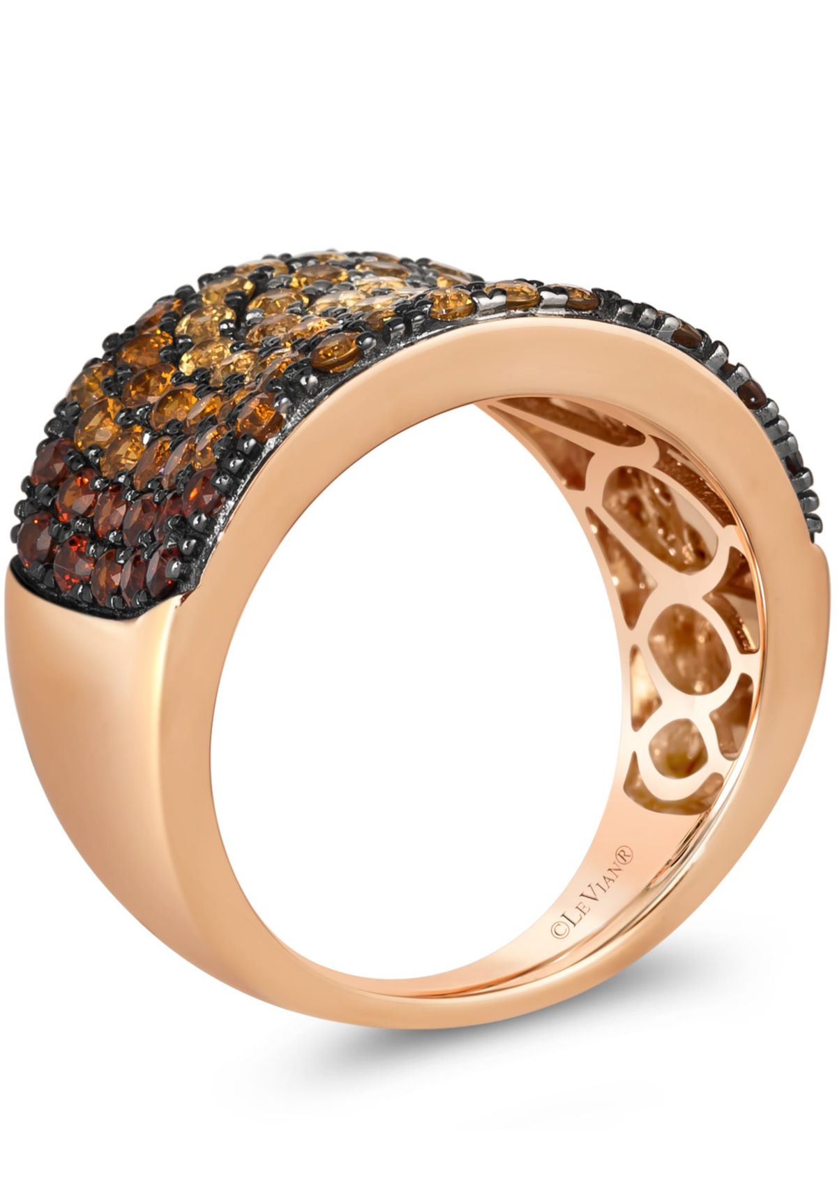 Ombre Ring featuring 1 cts. Light Spessartite, 5/8 cts. Pomegranate Garnet™, 1/5 cts. Light Citrine, 3/4 cts. Dark Spessartite, set in 14K Strawberry Gold®