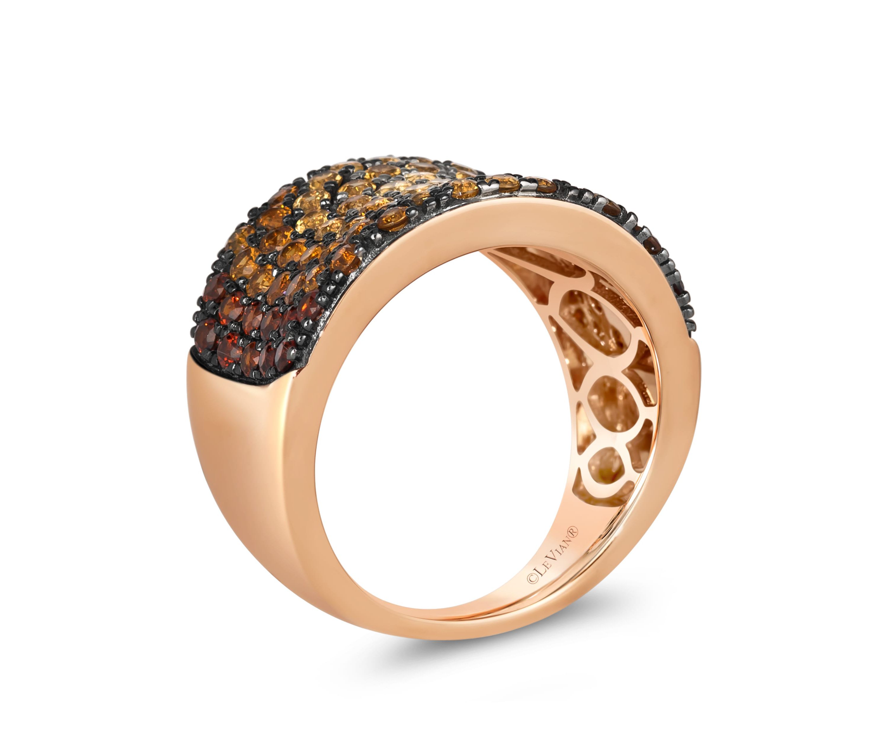 Ombre Ring featuring 1 cts. Light Spessartite, 5/8 cts. Pomegranate Garnet™, 1/5 cts. Light Citrine, 3/4 cts. Dark Spessartite,  set in 14K Strawberry Gold®