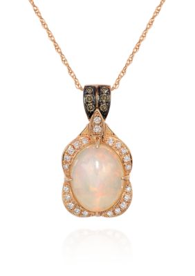 Spumoni Opal™, Chocolate Diamond® and Vanilla Diamond® Pendant in 14k Strawberry Gold® - Belk Exclusive