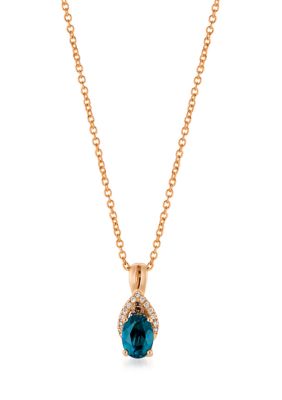 Chocolatier® Pendant Necklace with 7/8 ct. t.w. Deep Sea Blue Topaz™, Chocolate Diamonds®, Vanilla Diamonds® in 14K Strawberry Gold®