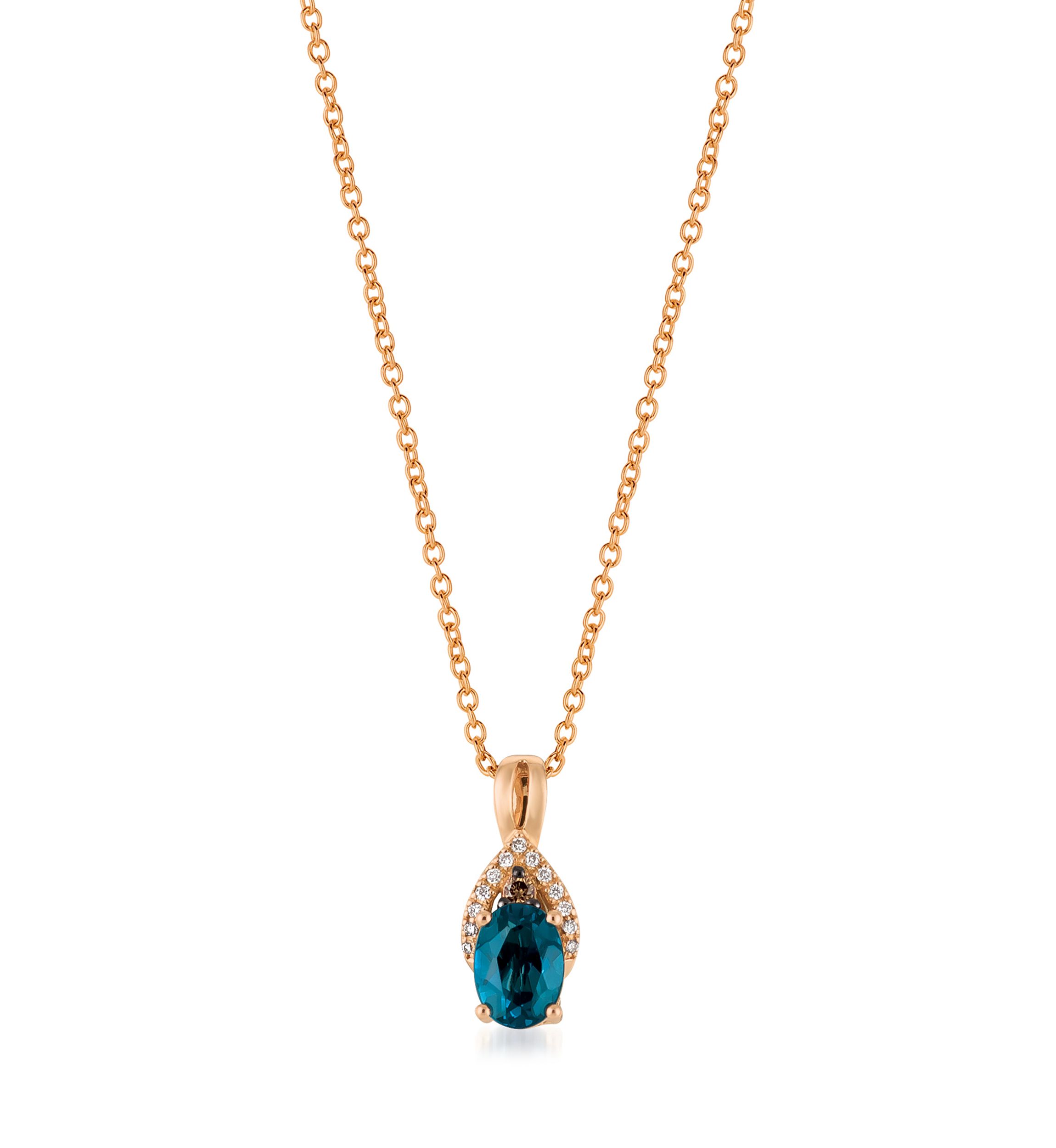 Chocolatier® Pendant Necklace with 7/8 ct. t.w. Deep Sea Blue Topaz™, Chocolate Diamonds®, Vanilla Diamonds® in 14K Strawberry Gold®