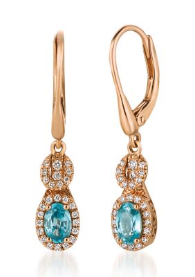 Le Vian 1/4 Ct. T.w. Diamond And 1.02 Ct. T.w. Blue Zircon Earrings In 14K Rose Gold