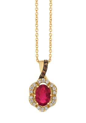 Le Vian 1/6 Ct. T.w. Diamond And 3/4 Ct. T.w. Ruby Pendant Necklace In 14K Yellow Gold