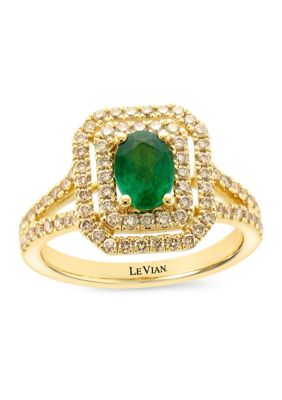 Le Vian 1/2 Ct. T.w. Emerald, 5/8 Ct. T.w. Nude Diamondsâ¢, Chocolate Diamonds Ring In 14K Honey Gold, 7 -  0191247642617