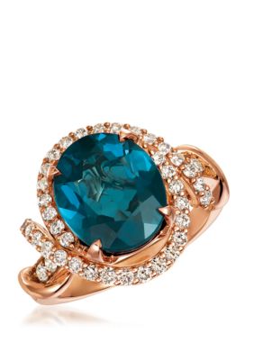 Creme Brulee® Ring featuring 5 1/3 ct. t.w. Deep Sea Blue Topaz™, 3/4 Nude Diamonds™ 14K Strawberry Gold®