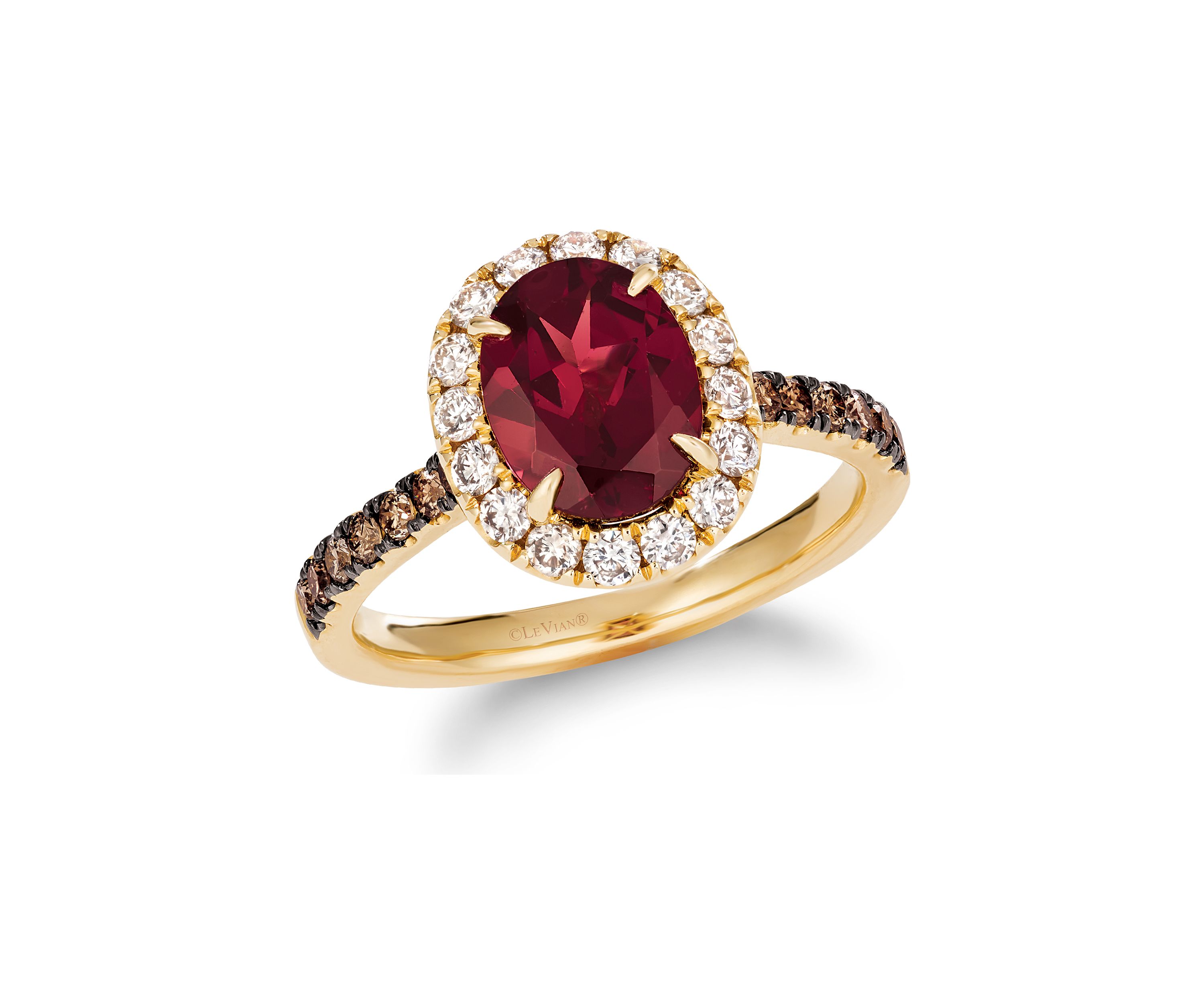Ring with 1.88 ct. t.w. Pomegranate Garnet™, 5/8 ct. t.w. Chocolate Diamonds®, 1/10 ct. t.w. Nude Diamonds™ in 14K Honey Gold™ 