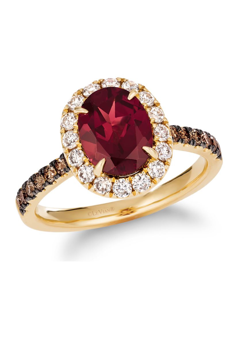 Ring with 1.88 ct. t.w. Pomegranate Garnet™, 5/8 ct. t.w. Chocolate Diamonds®, 1/10 ct. t.w. Nude Diamonds™ in 14K Honey Gold™ 