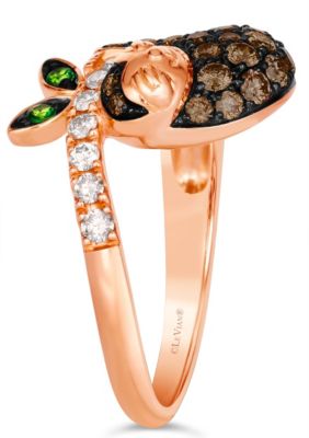 Sloth Ring featuring 1/20 cts. Forest Green Tsavorite™, 1/3 cts. Nude Diamonds™, 1/2 cts. Chocolate Diamonds® set in 14K Strawberry Gold®