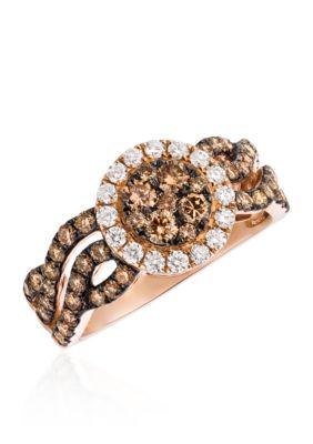 Chocolatier® Chocolate Diamonds® and Vanilla Diamonds® Halo Ring in 14K Strawberry Gold®