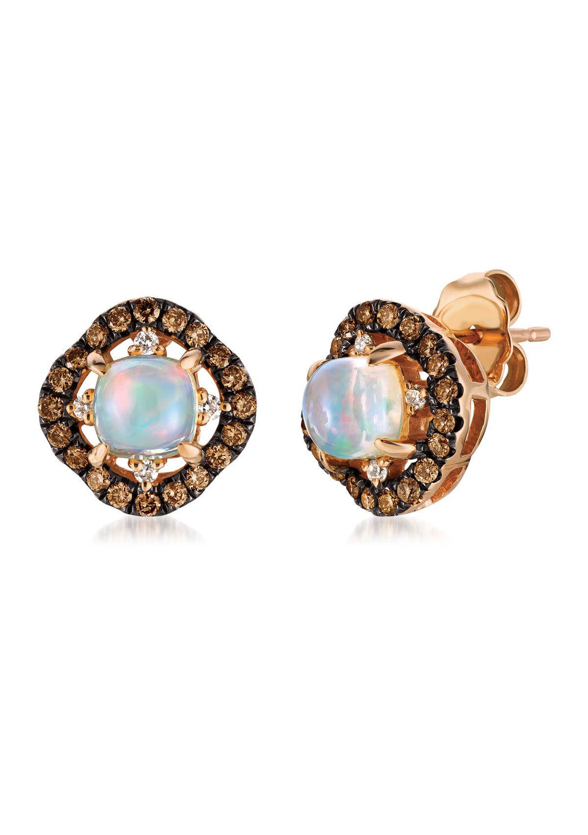 Chocolatier® Earrings with 3/4 ct. t.w. Neopolitan Opal™, 1/3 ct. t.w. Chocolate Diamonds®, 1/20 ct. t.w. Vanilla Diamonds® in 14K Strawberry Gold®