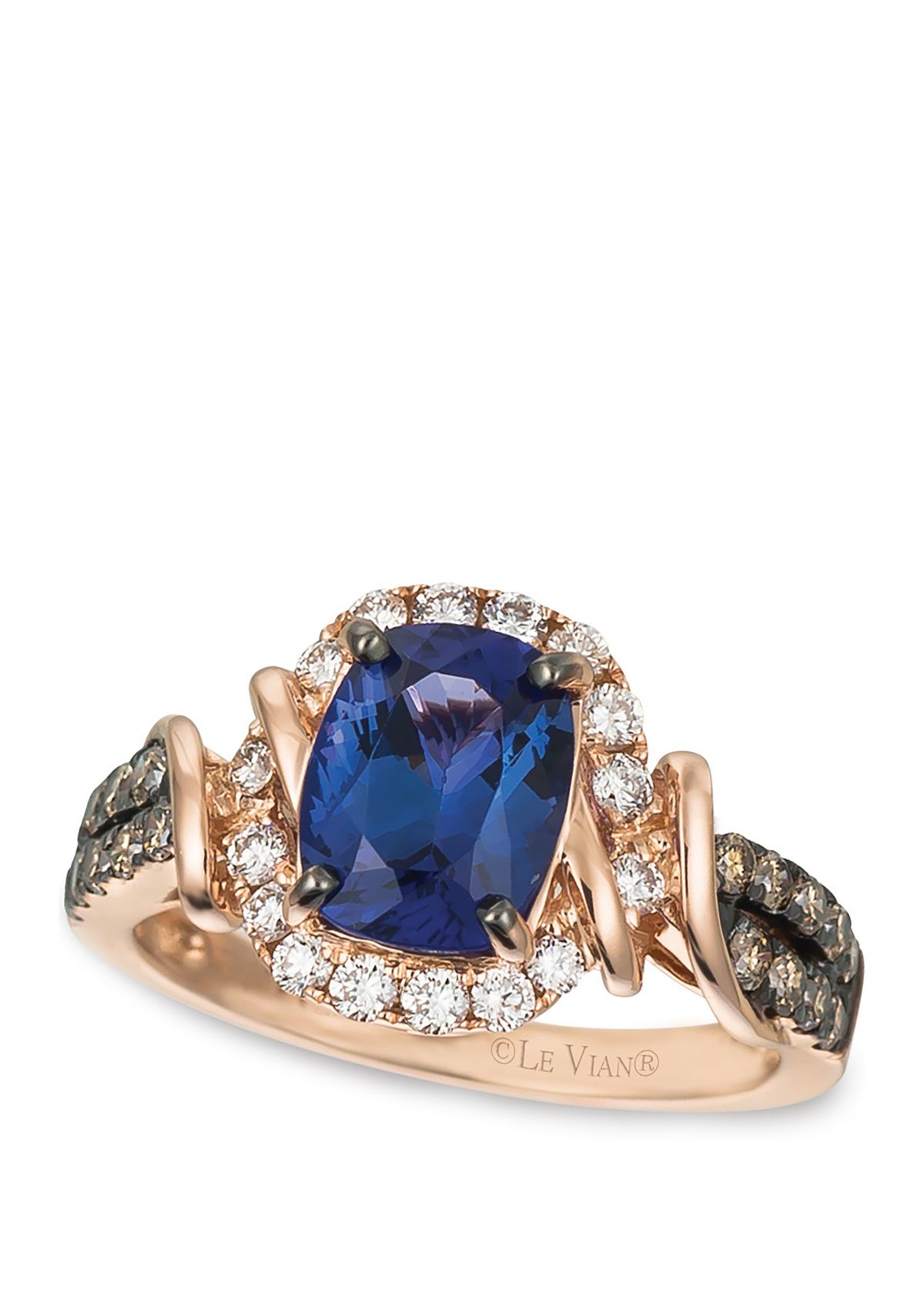 2 ct. t.w. Blueberry Tanzanite®, 1/3 ct. t.w. Vanilla Diamonds®, 1/3 ct. t.w. Chocolate Diamonds® Ring in 14K Strawberry Gold®
