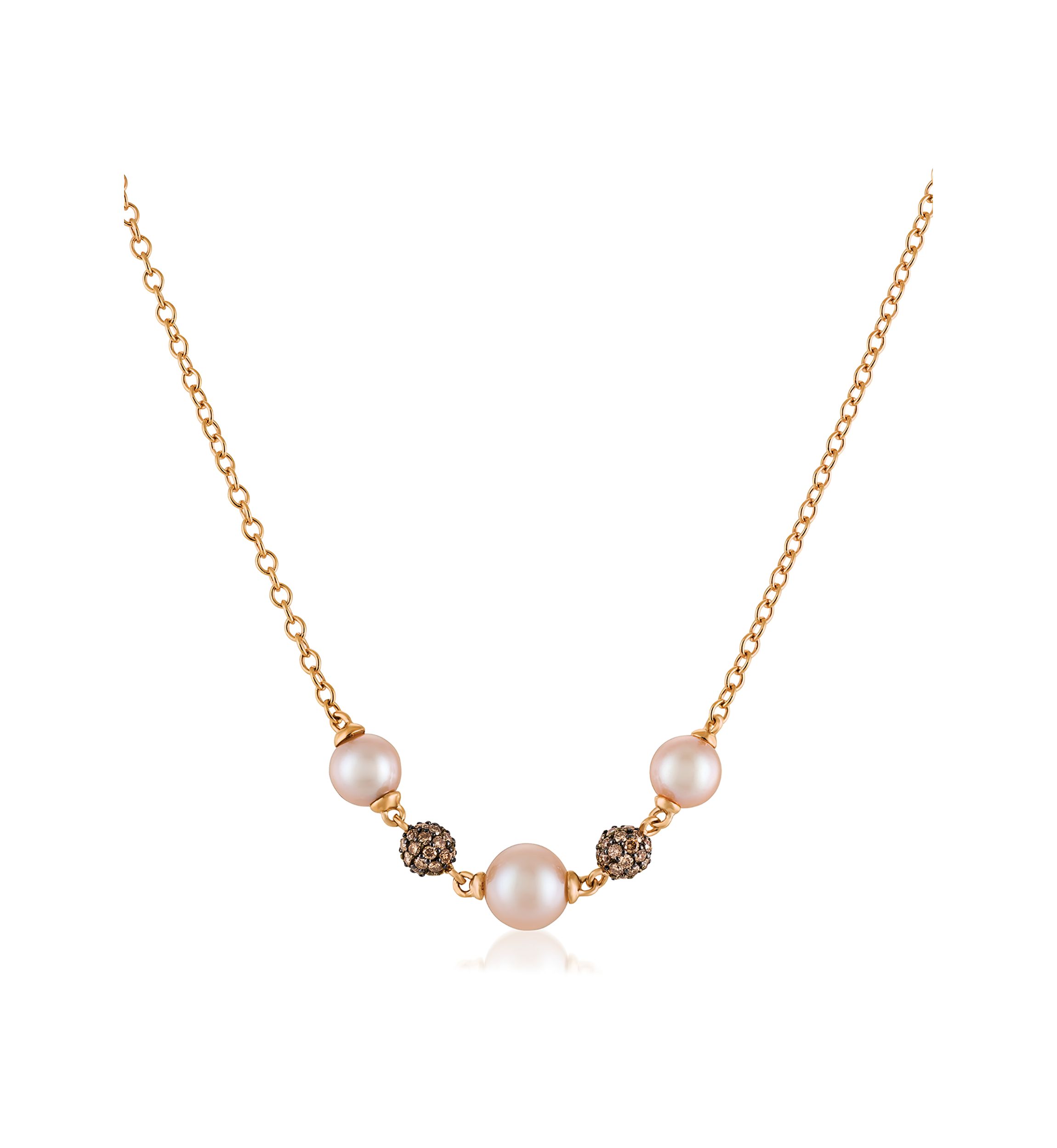 Chocolatier® Necklace with Strawberry Pearls®, 5/8 ct. t.w. Chocolate Diamonds® in 14K Strawberry Gold®