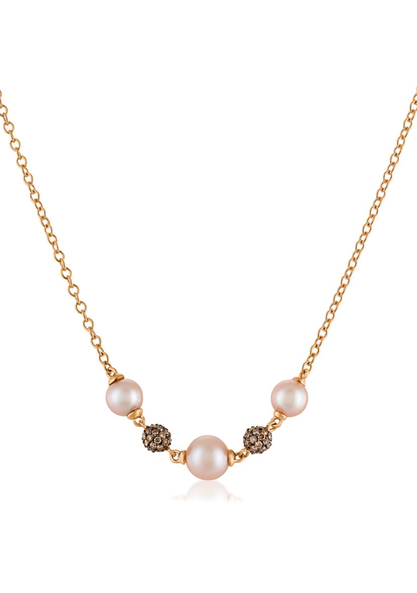 Chocolatier® Necklace with Strawberry Pearls®, 5/8 ct. t.w. Chocolate Diamonds® in 14K Strawberry Gold®