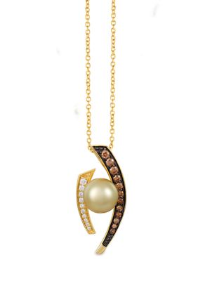 1/3 ct. t.w. Diamond and Pearl Pendant Necklace in 14K Rose Gold