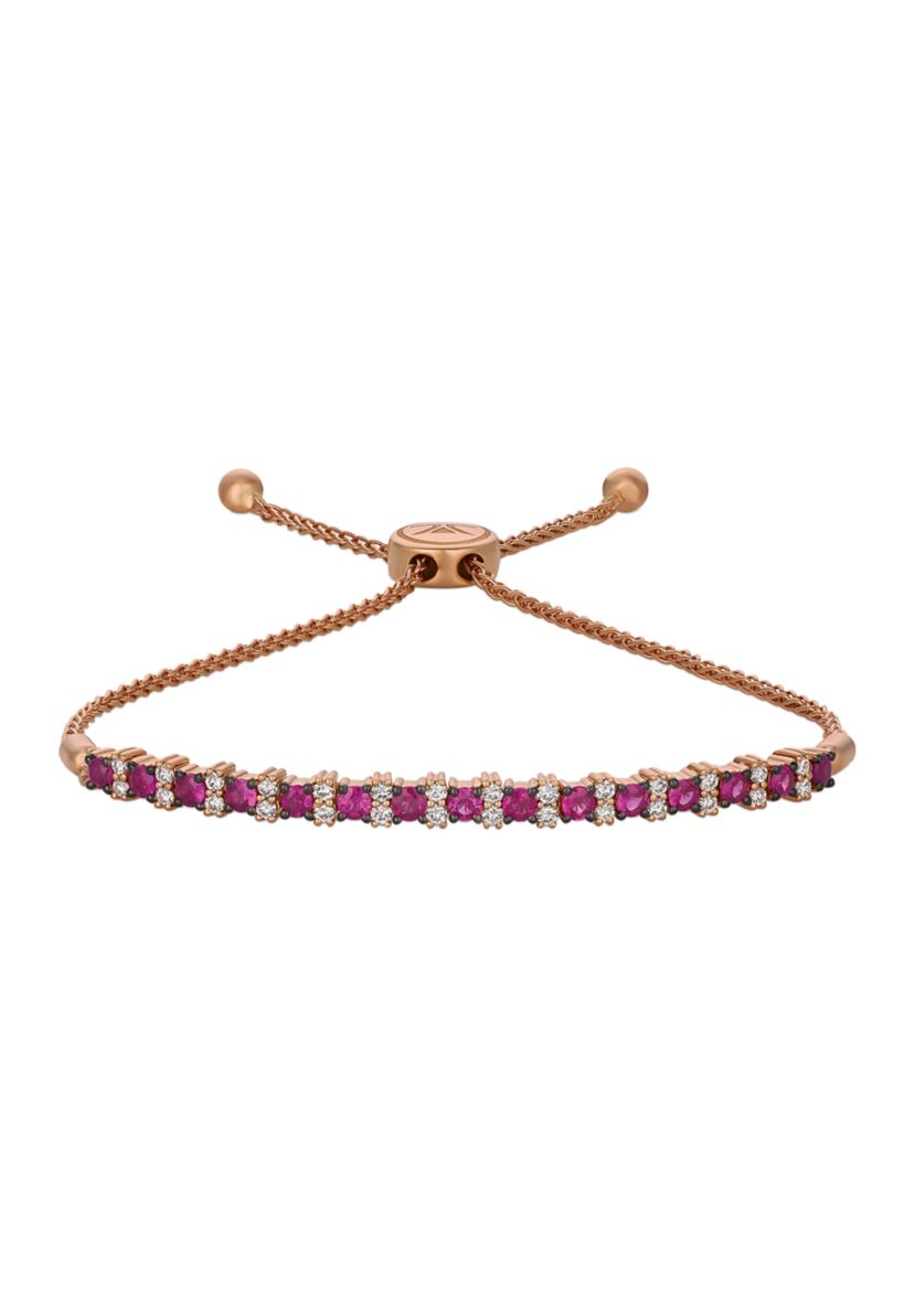 1/2 ct. t.w. Diamond and 1.1 ct. t.w. Ruby Bolo Bracelet in 14K Strawberry Gold®