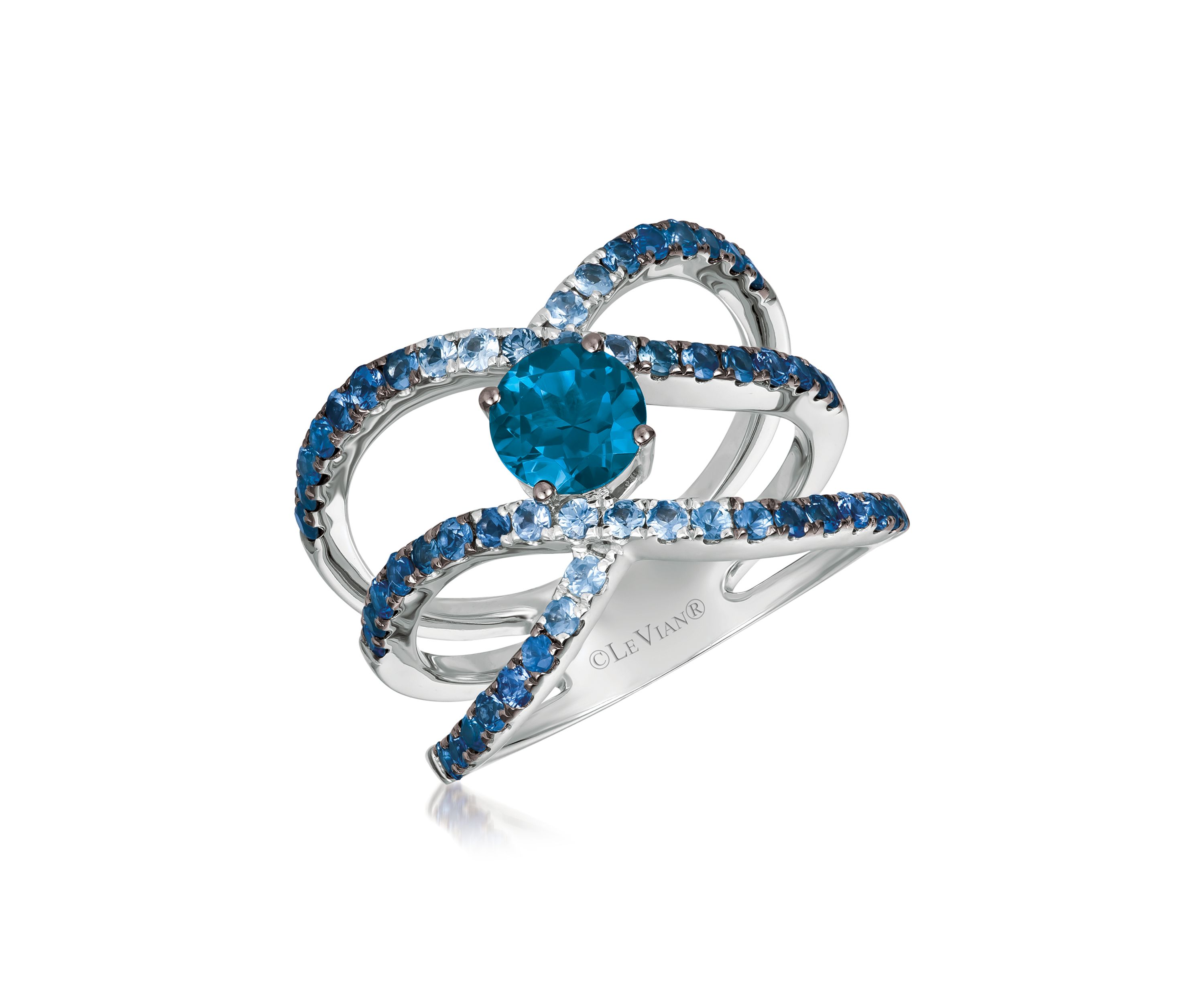 2.1 ct. t.w. Blue Topaz and Ombré Sapphire Ring in 14K White Gold