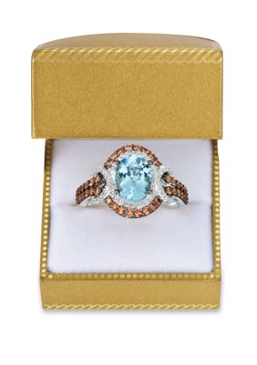 1.38 ct. t.w. Sea Blue Aquamarine®, 1/5 ct. t.w Vanilla Diamonds® and 1/2 ct. t.w. Chocolate Diamonds® Ring in 14k Vanilla Gold® 