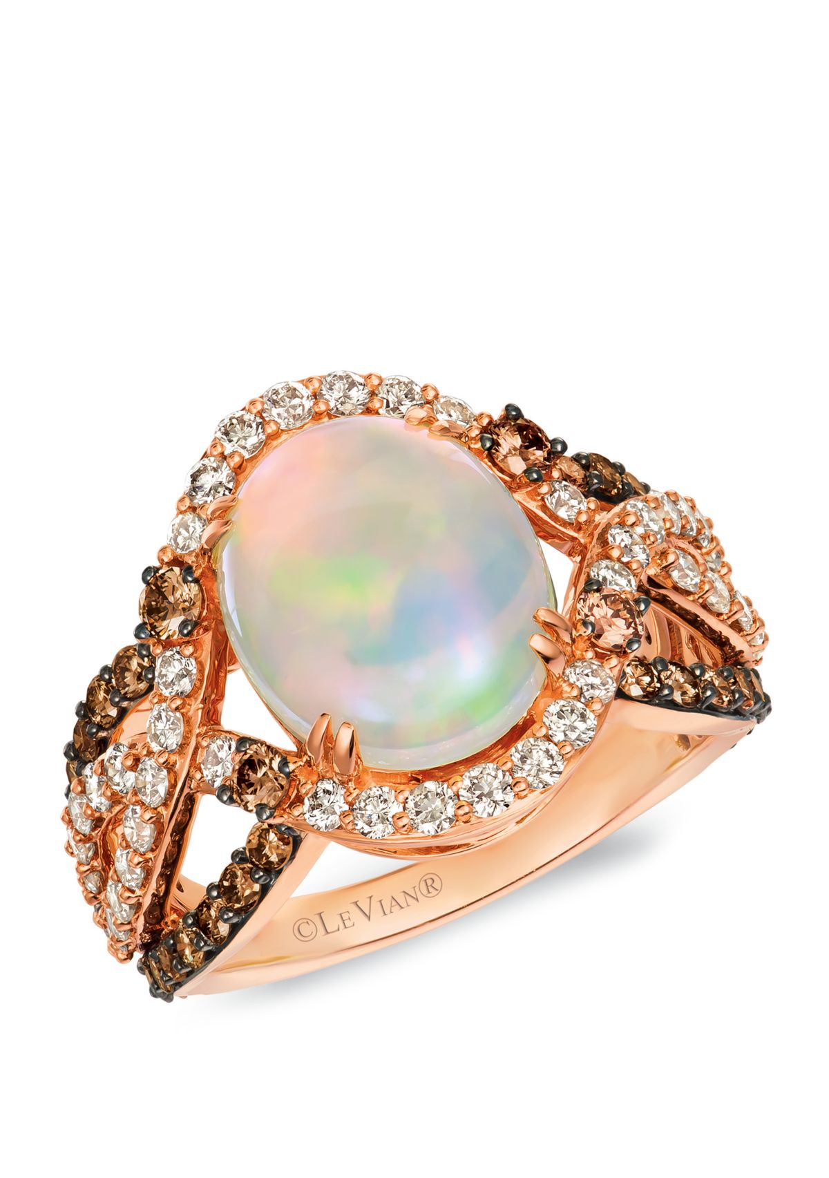  Creme Brulee® 2.2 ct. t.w. Neopolitan Opal™, 7/8 ct. t.w. Chocolate Diamonds®, 3/4 ct. t.w. Nude Diamonds™ Ring in 14k Strawberry Gold®