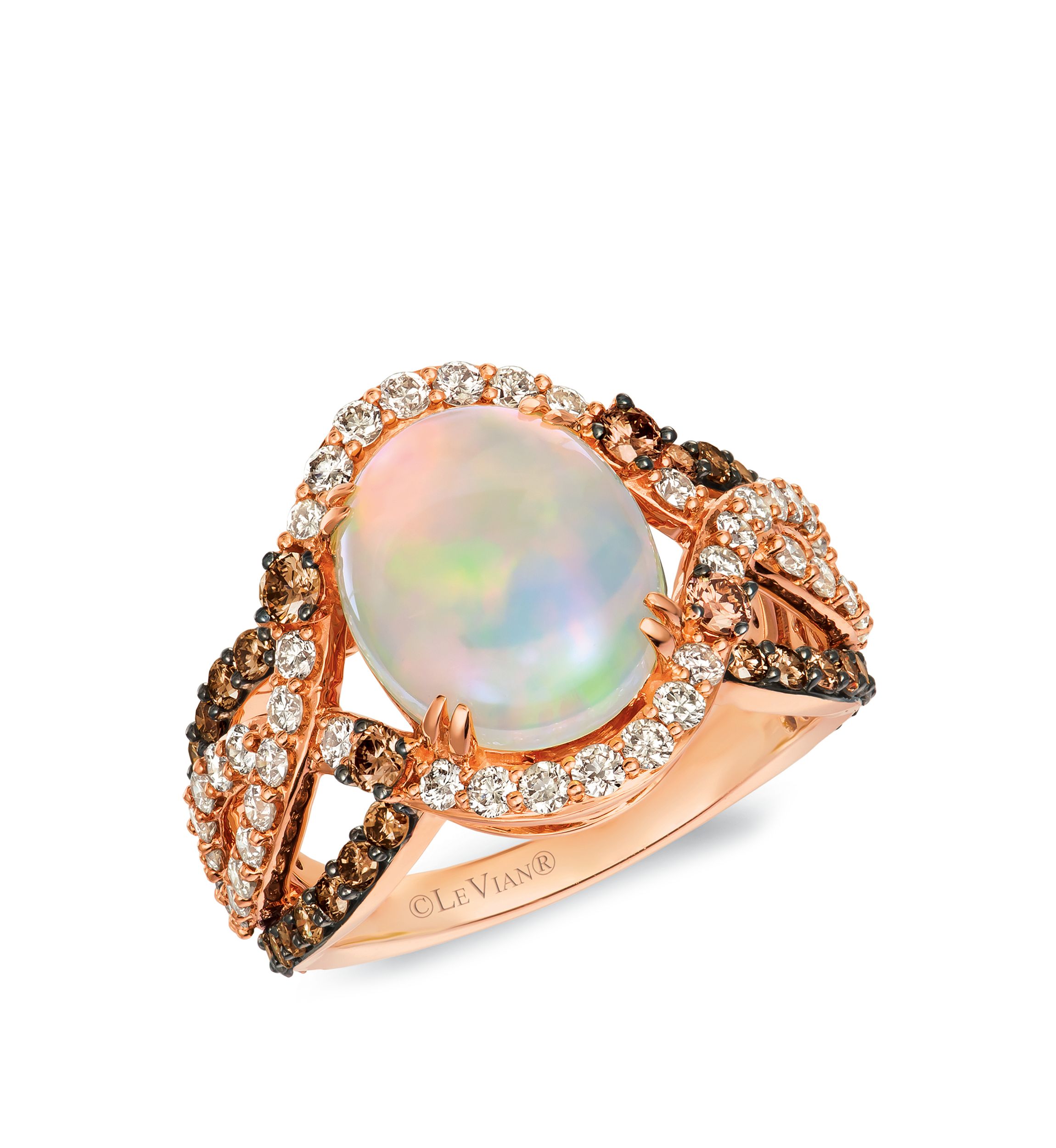  Creme Brulee® 2.2 ct. t.w. Neopolitan Opal™, 7/8 ct. t.w. Chocolate Diamonds®, 3/4 ct. t.w. Nude Diamonds™ Ring in 14k Strawberry Gold®