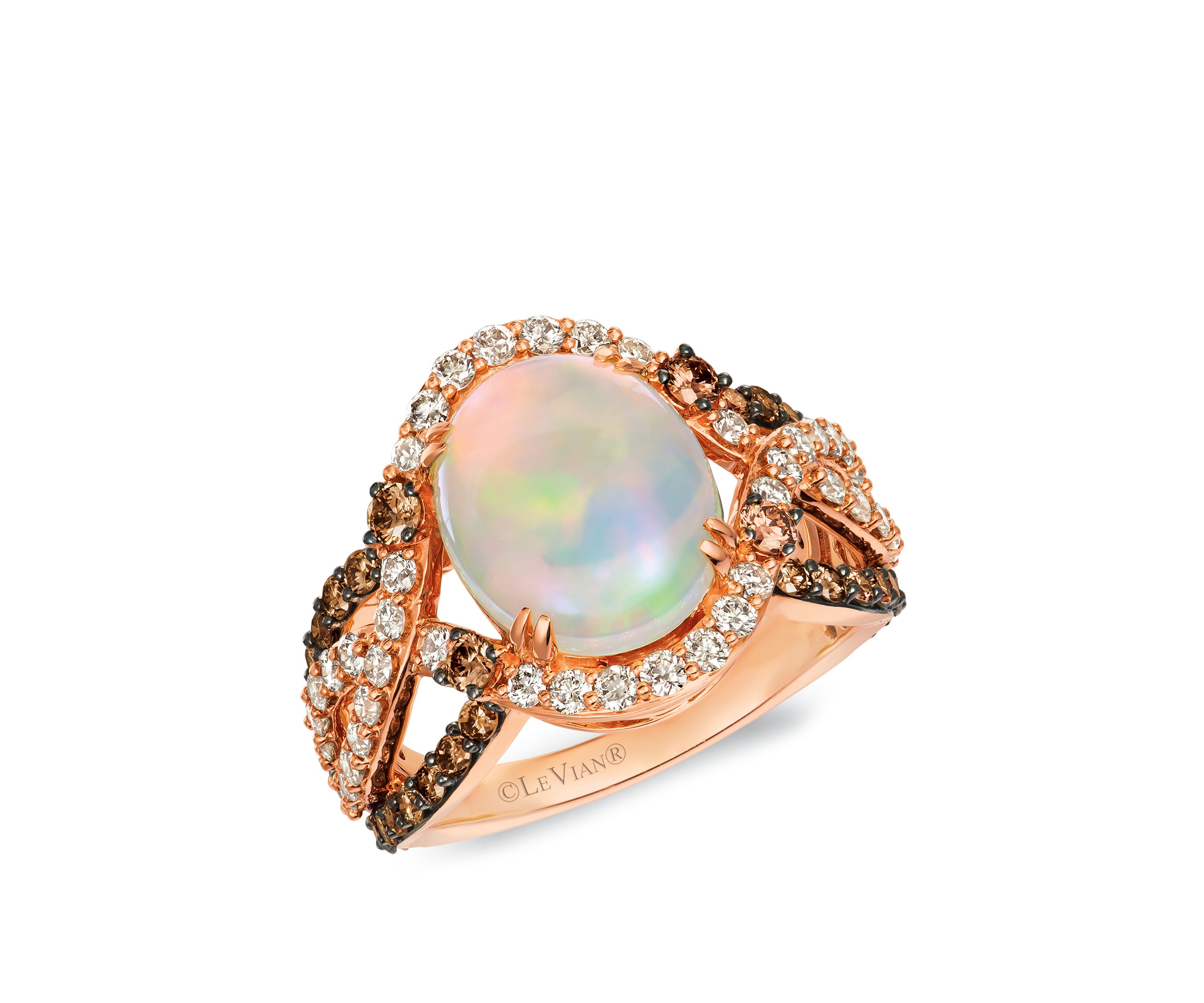  Creme Brulee® 2.2 ct. t.w. Neopolitan Opal™, 7/8 ct. t.w. Chocolate Diamonds®, 3/4 ct. t.w. Nude Diamonds™ Ring in 14k Strawberry Gold®