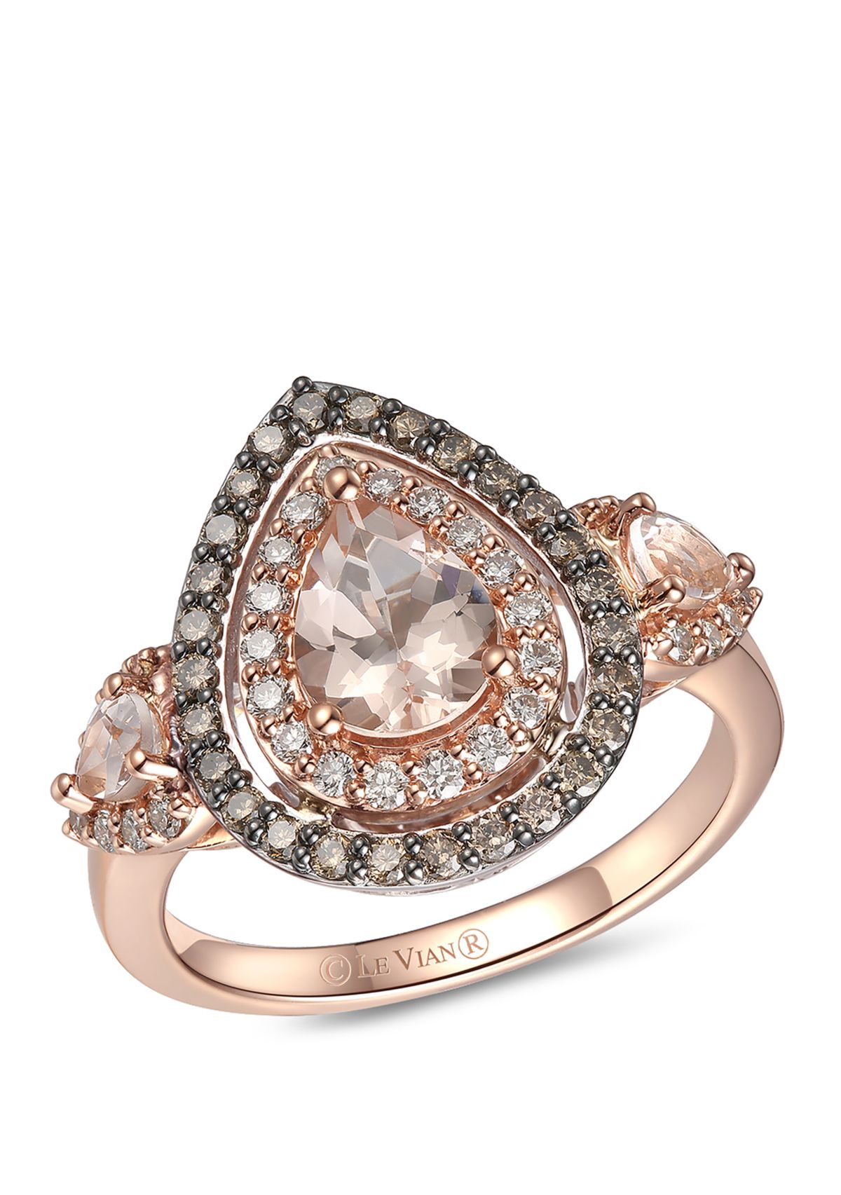 Creme Brulee® 1.0 ct. t.w. Peach Morganite™, 1/3 ct. t.w. Chocolate Diamonds®, 1/3 ct. t.w. Nude Diamonds™ Ring in 14k 2-Tone Gold