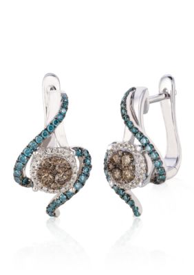 Chocolate Diamond®, Iced Blueberry Diamond™, and Vanilla Diamond® Earrings in 14k Vanilla Gold® - Belk Exclusive