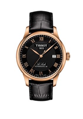Tissot Men's Rose Gold-Tone Stainless Steel Swiss Le Locle Black Leather Strap Watch