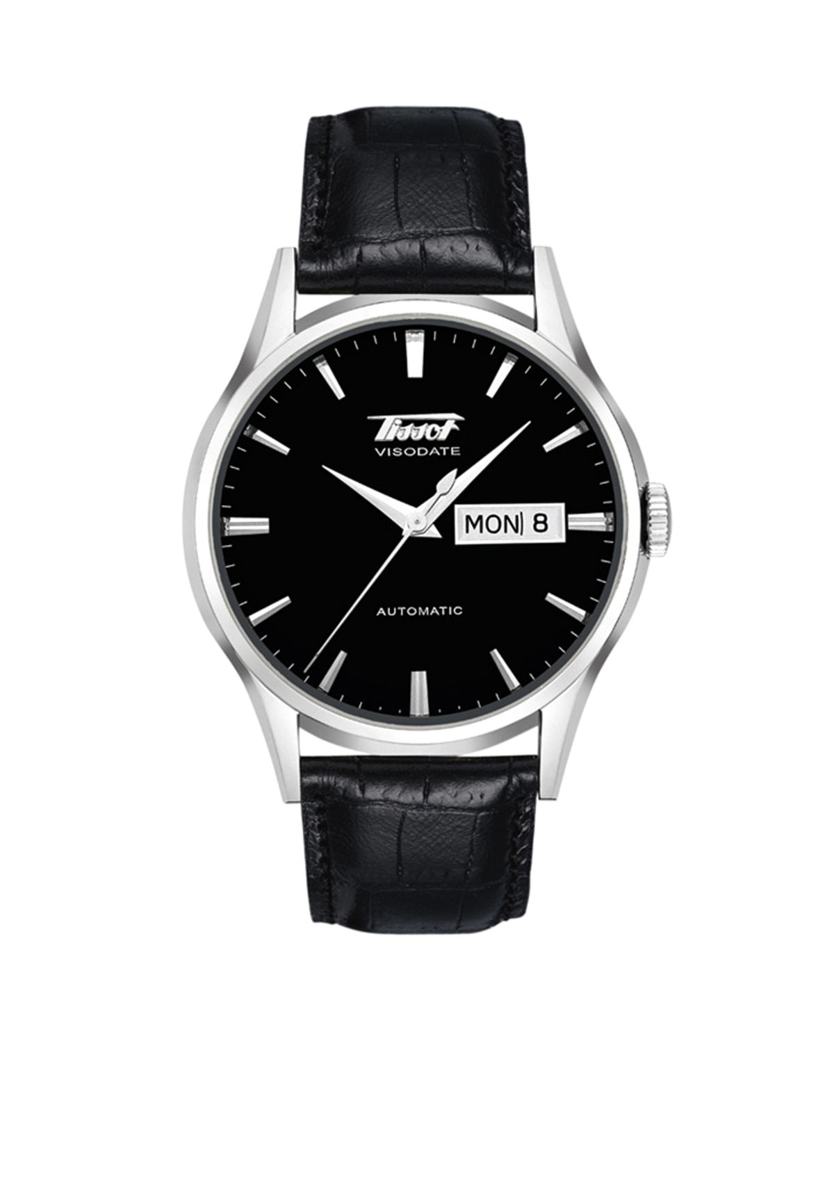 Mens Visodate Automatic Black Leather Strap Watch