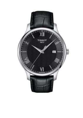Tissot Men's Tradition Quartz Black Dial Leather Strap Watch