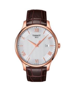 Tissot Men's Tradition Quartz Rose Gold Tone Dial Brown Leather Watch -  5400338T0636103603800